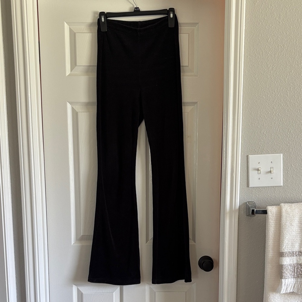 Ribbed Velvet Black Flare Pants